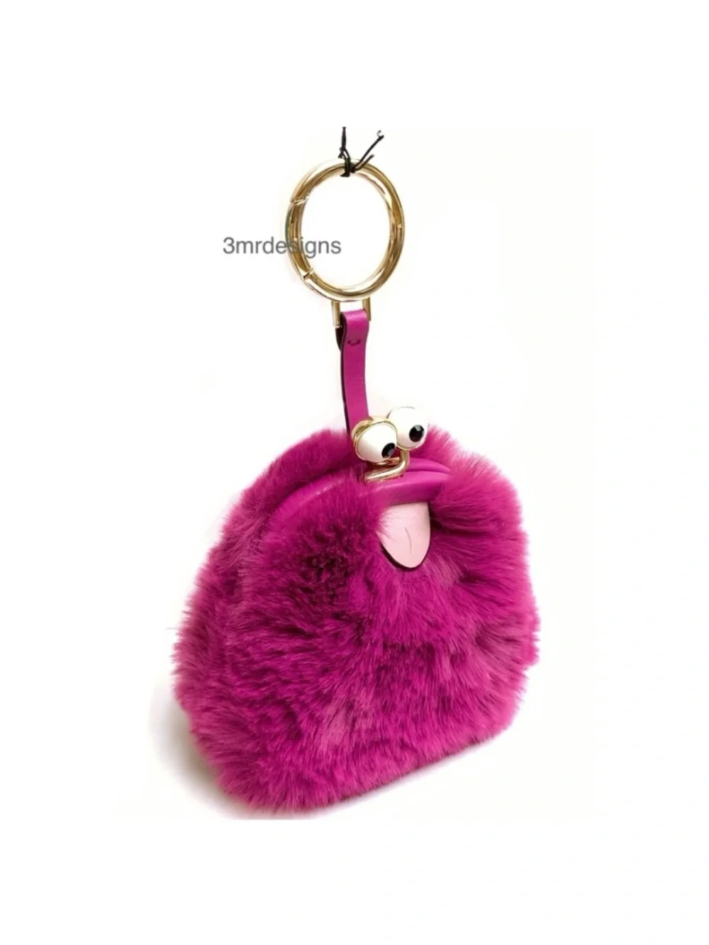 NWT Kate Spade ♠️MONSTERS FIZZY Soft Faux Fur & Leather Trim Coin Purse/ Keychai
